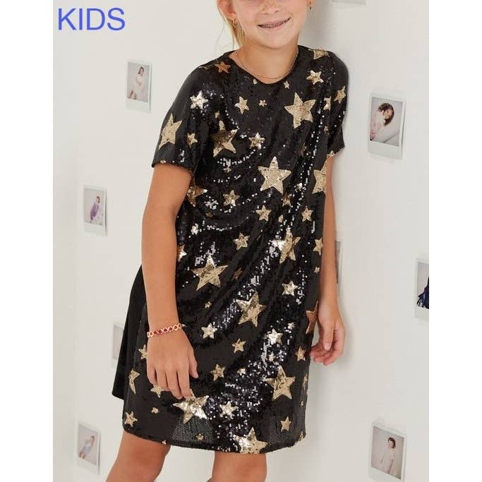 Girls Sequined Start Pattern Shift Dress