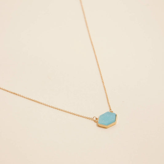 Hexagon Druzy Stone Charm Short Necklace