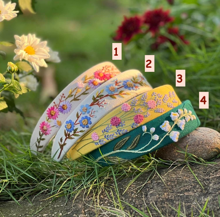 Summer Floral Embroidered Headband, Ariella Collection