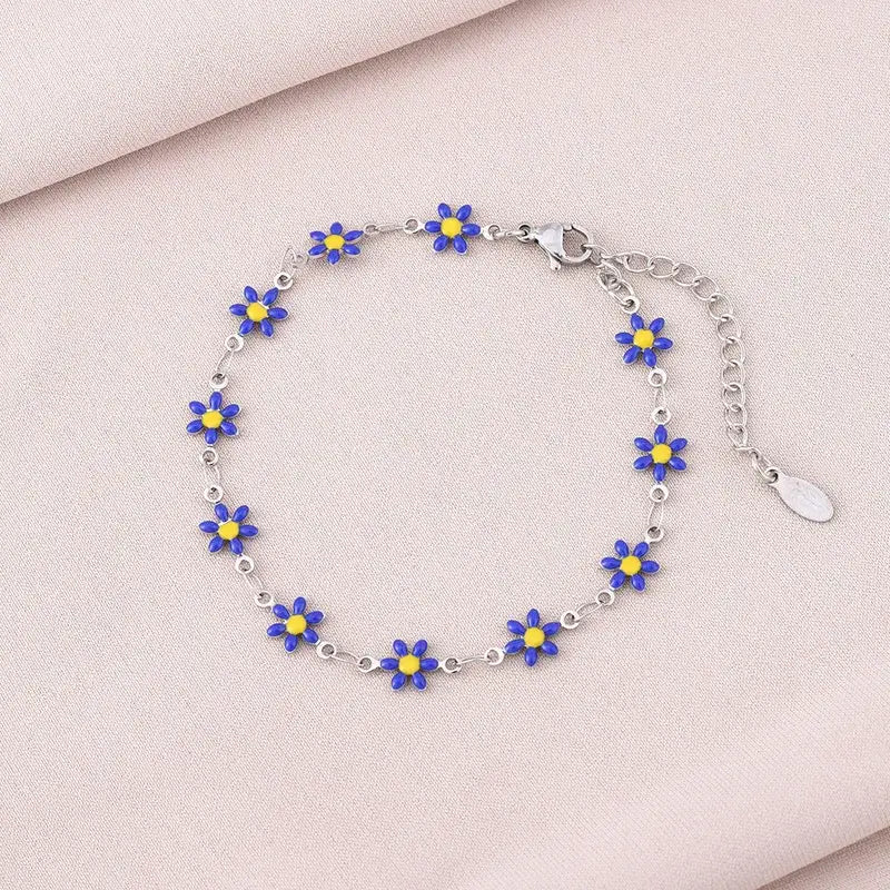 Flower Daisy Chain Adjustable Bracelet Stainless Steel