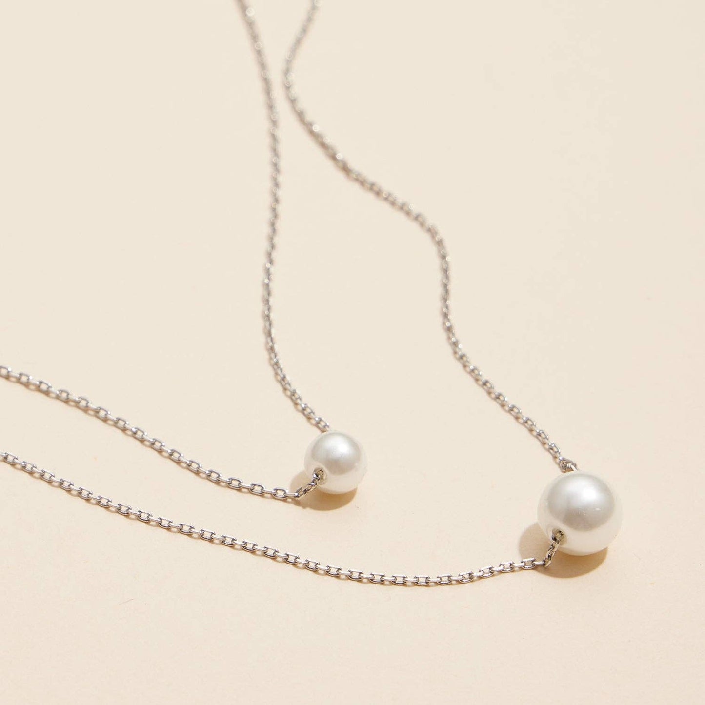 Double Pearl Layered 18K Gold Dip Necklace