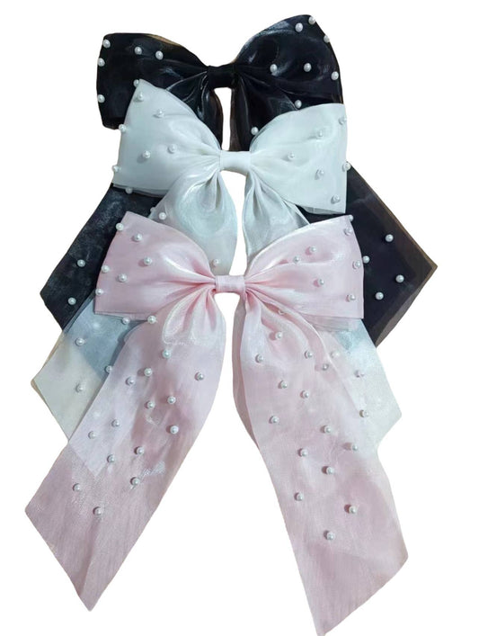 TikTok Long Chiffon Pearl Hair Bows