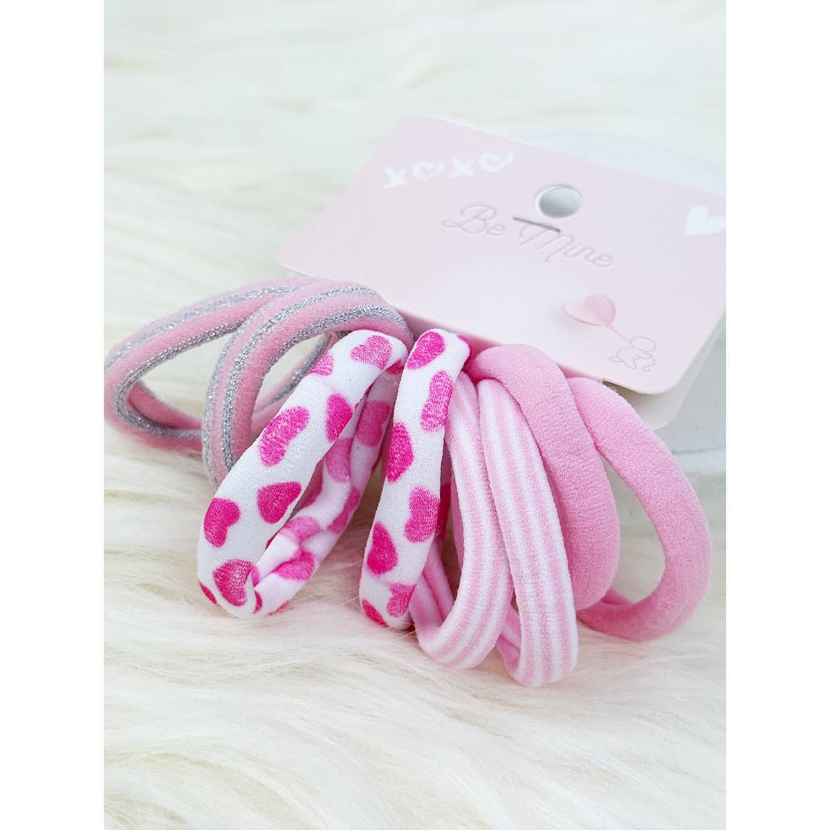 Pretty Pink Pattern Rolled Hair Tie Set