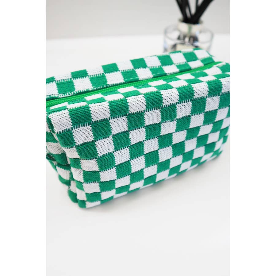 Checkered Knitted Cosmetic Bag