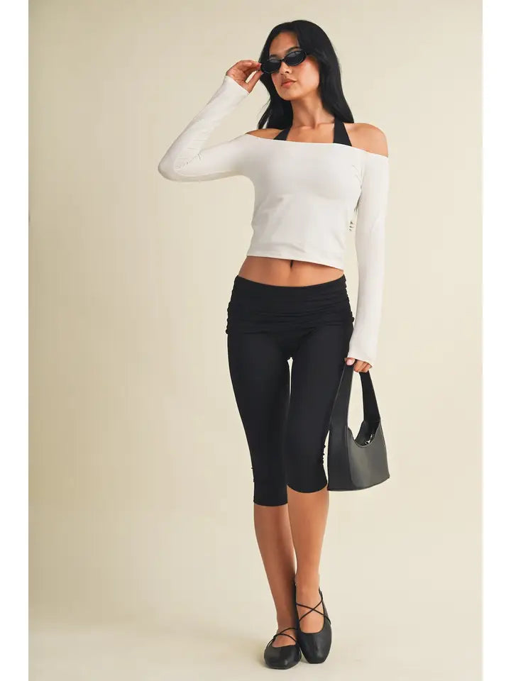 Knit off shoulder long sleeve top