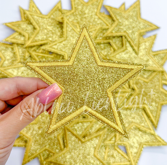 3” gold glitter star embroidery patch iron on