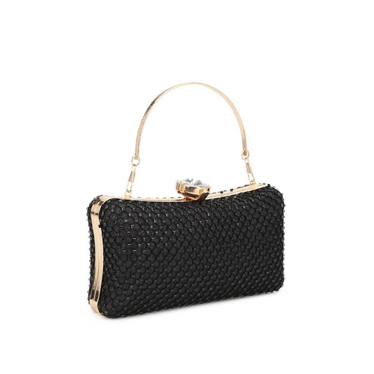 STEPHANIE SQUARED RHINESTONE CLUTCH WITH JEWELED LOCK