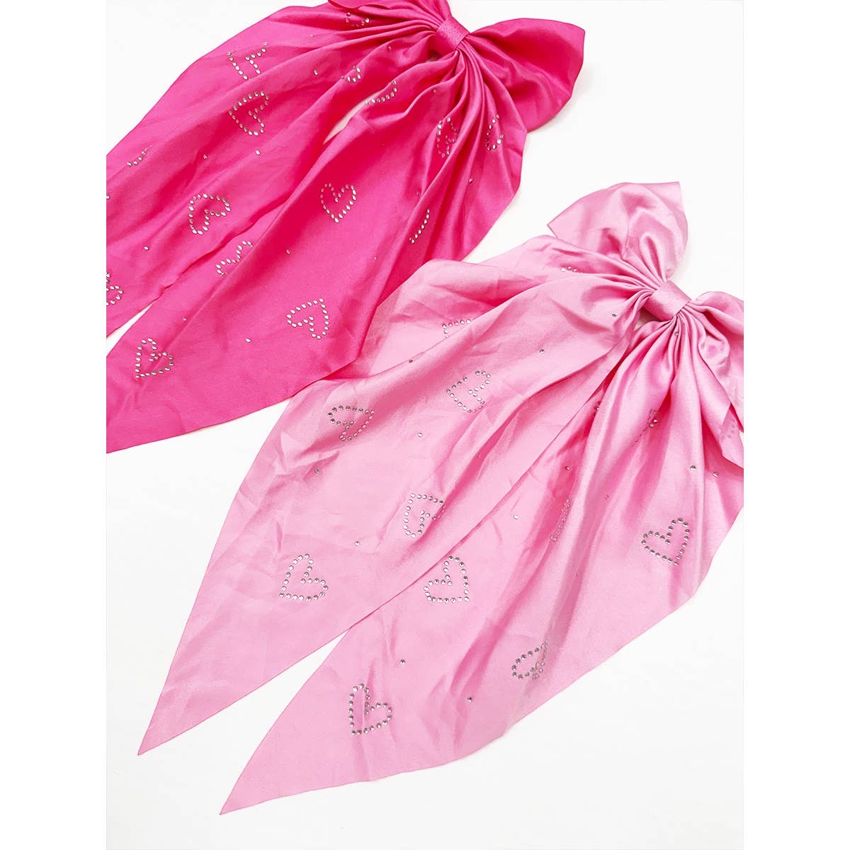 Pink Shades Satin Bow with Heart Rhinestone Detail