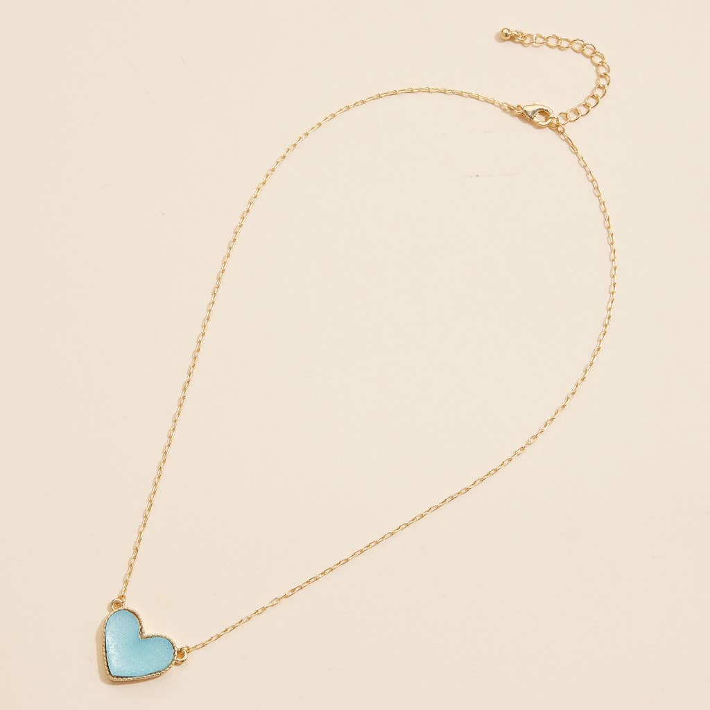 Heart Druzy Stone Charm Short Necklace