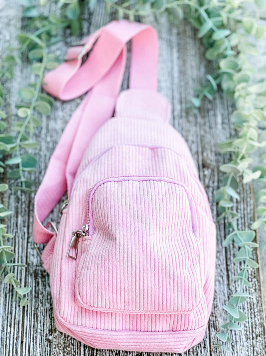 "The Corey" Pink Corduroy Sling Bag