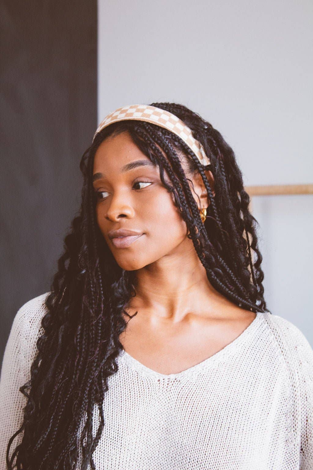 Brown Checkered Hard Headband