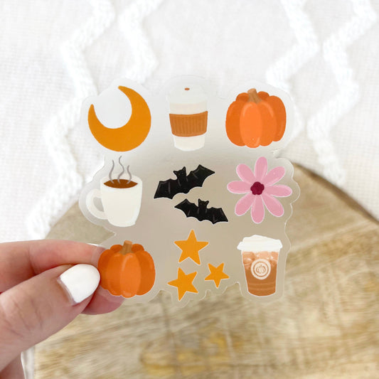 Clear Pumpkin Spice Illustrations Sticker 3x3 in.