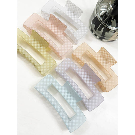 Checkered Soft Color Rectangle Hair Claw Clips