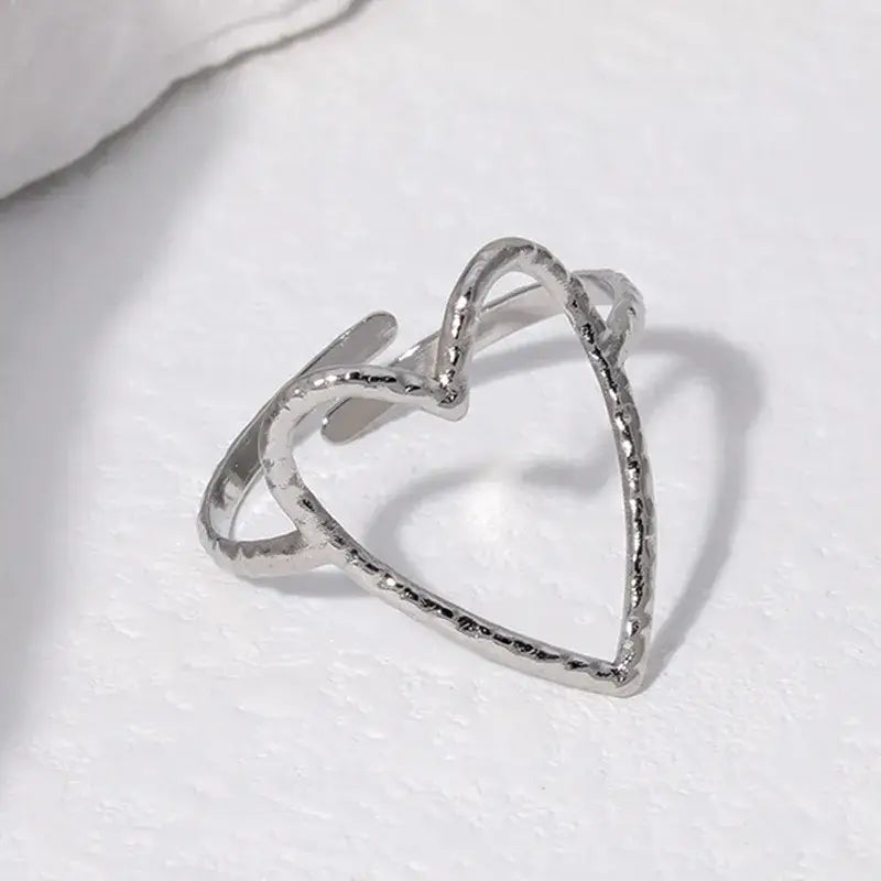 Gold and Silver Heart Open Minimalist Ring Adjustable