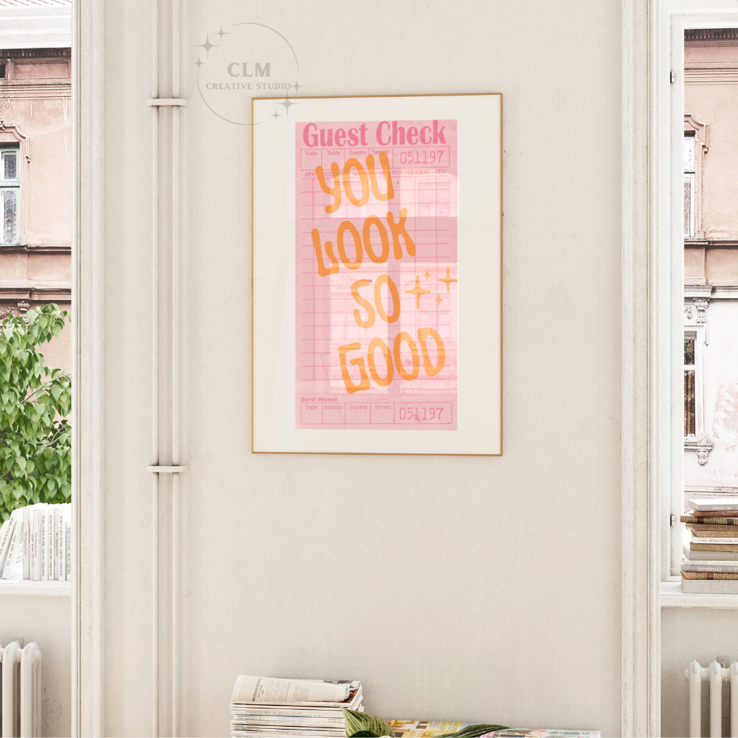 You Look So Good Preppy Pink & Orange Guest Wall Art Prints