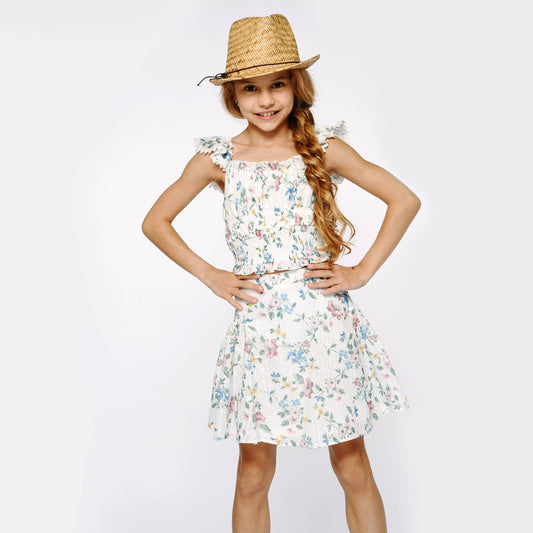 PRINTED CROP TOP WITH SHOULDER RUFFLES