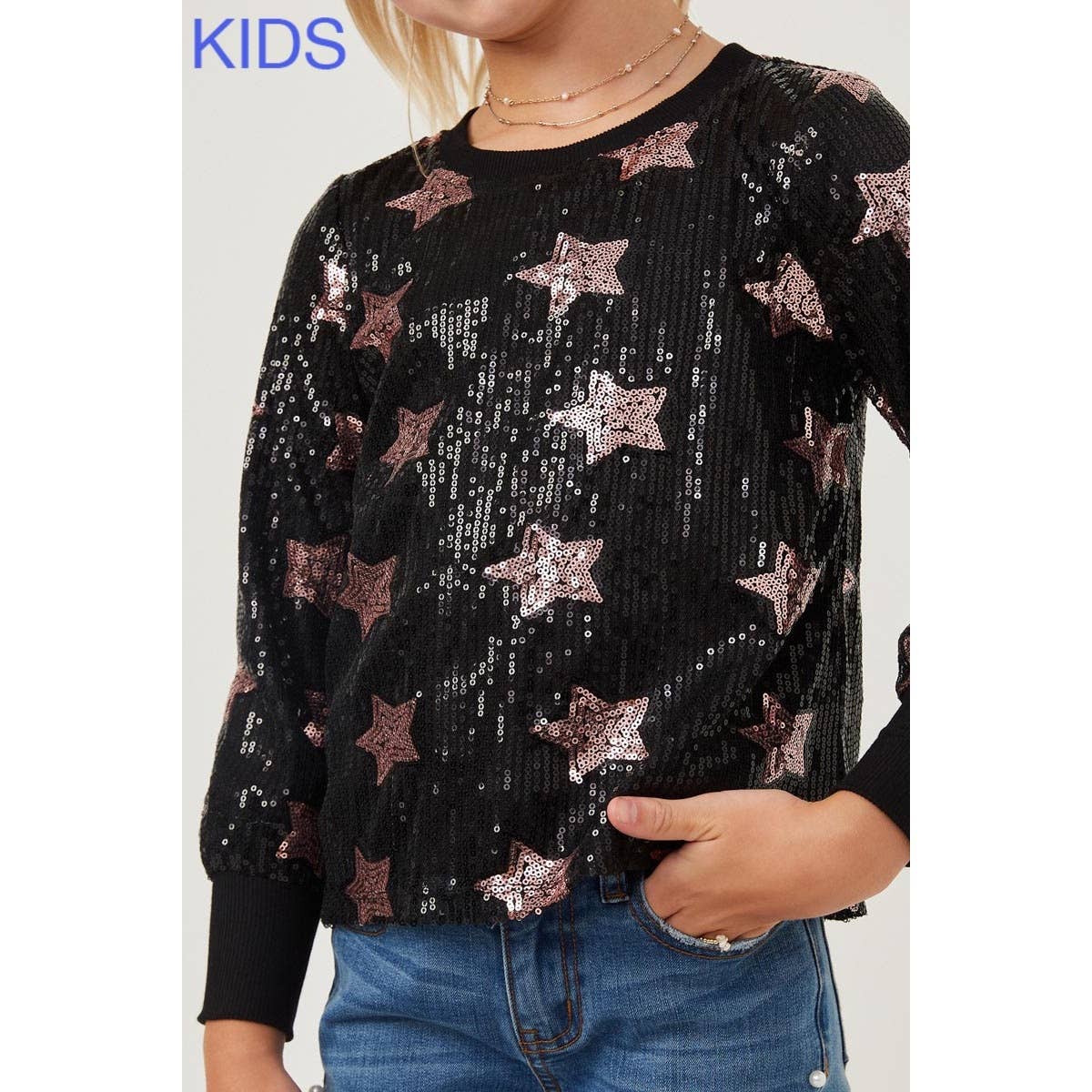 Girls Sequined Star Pattern Sweatshirt