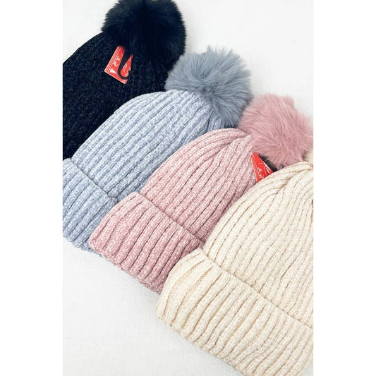 Solid Chenille Pom Beanie