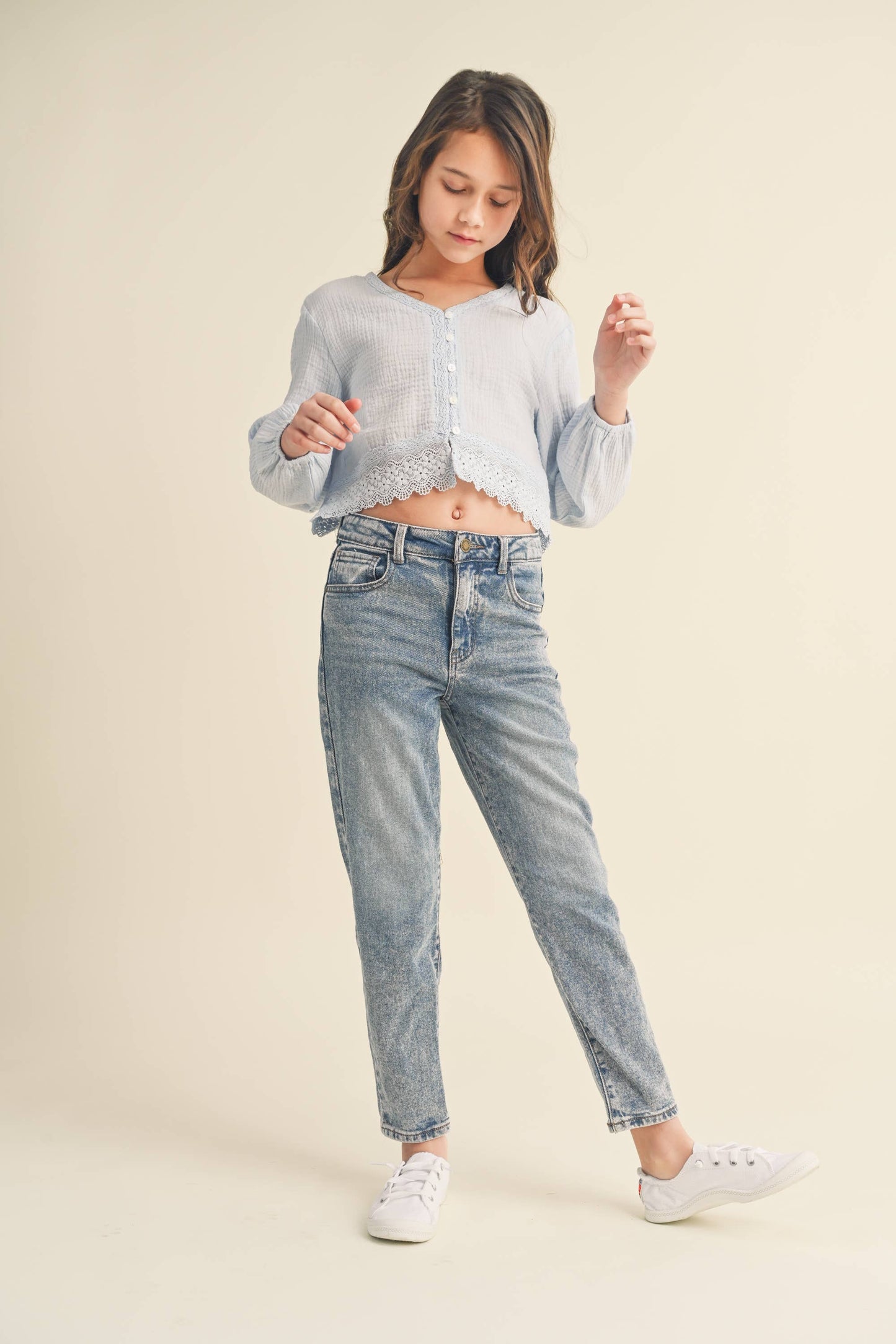 L/S BUTTON DOWN CROPPED TO