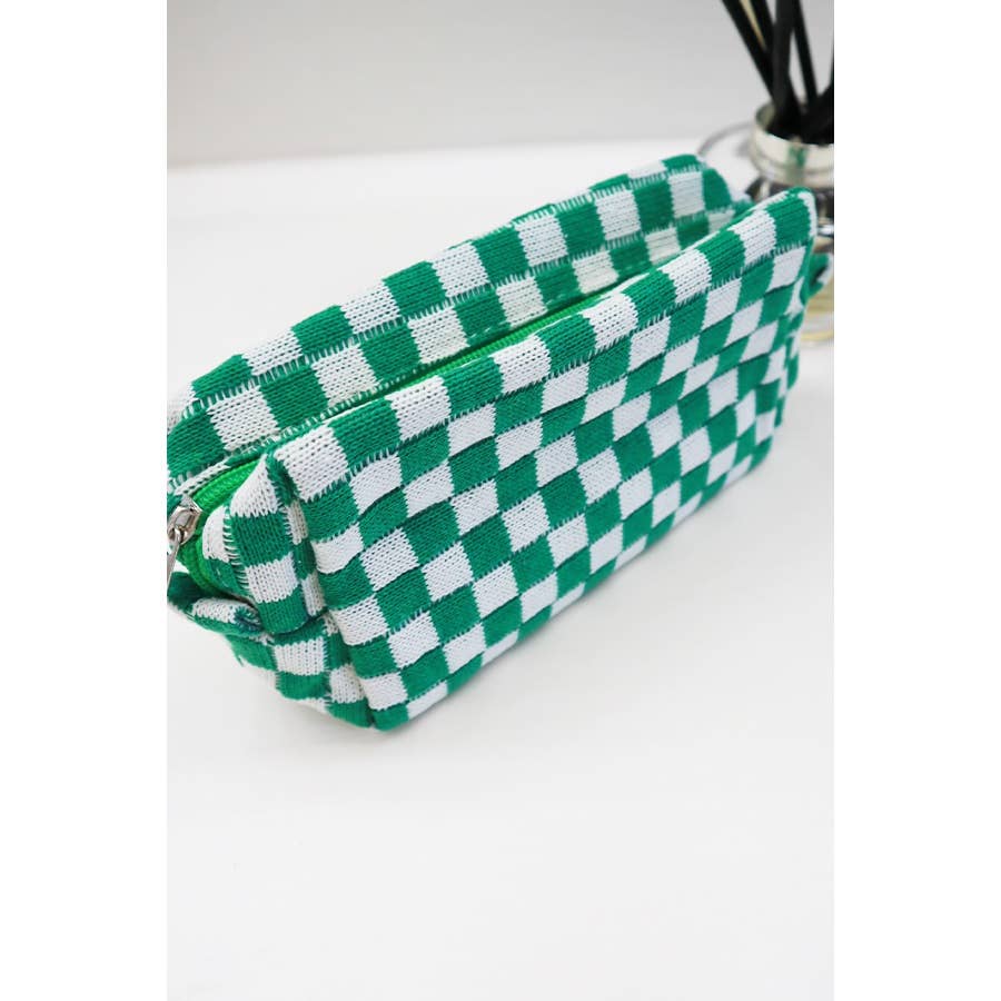 Checkered Knitted Cosmetic Bag