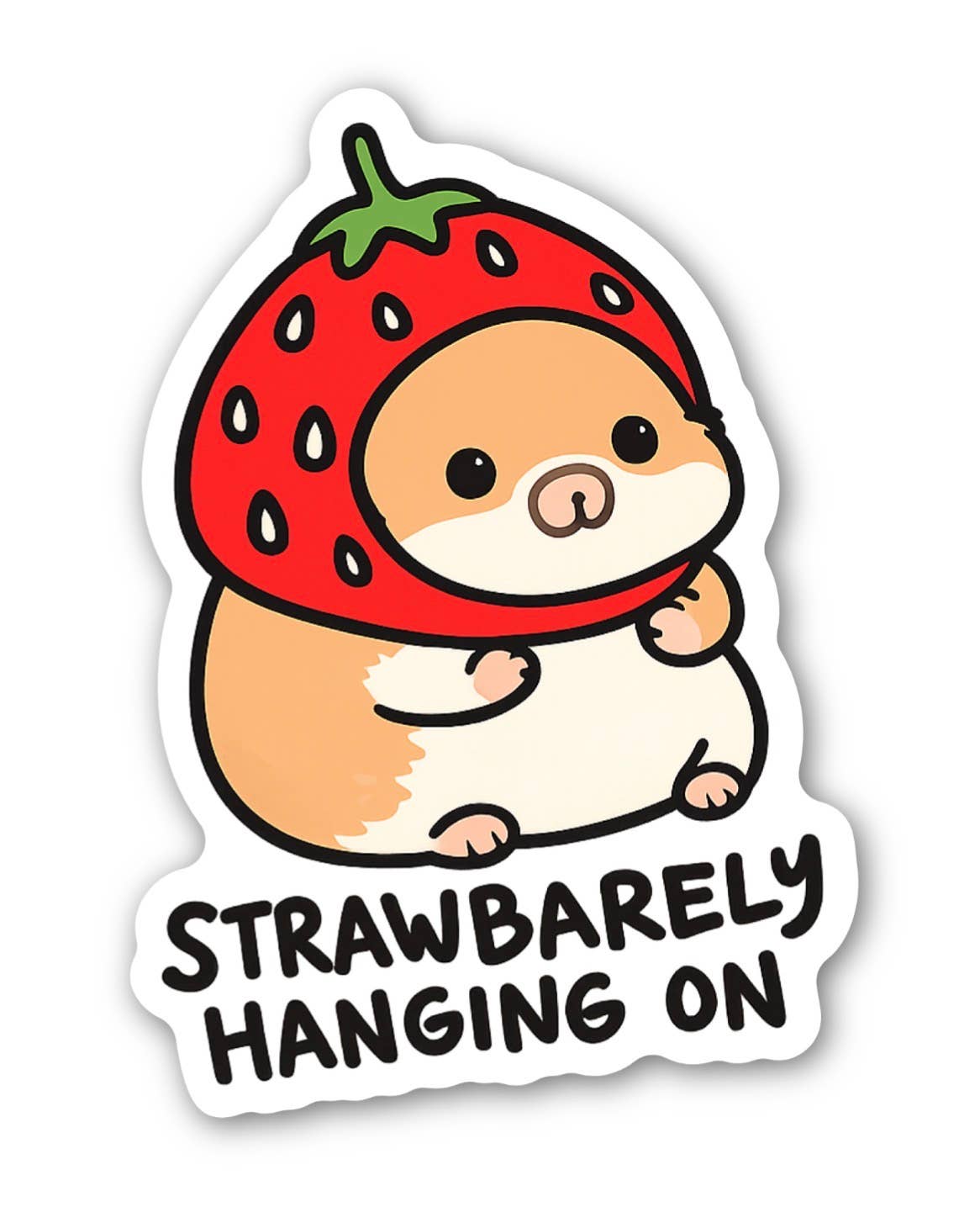 Strawbarely Hanging On Sticker, Cute Strawberry Funny Decal