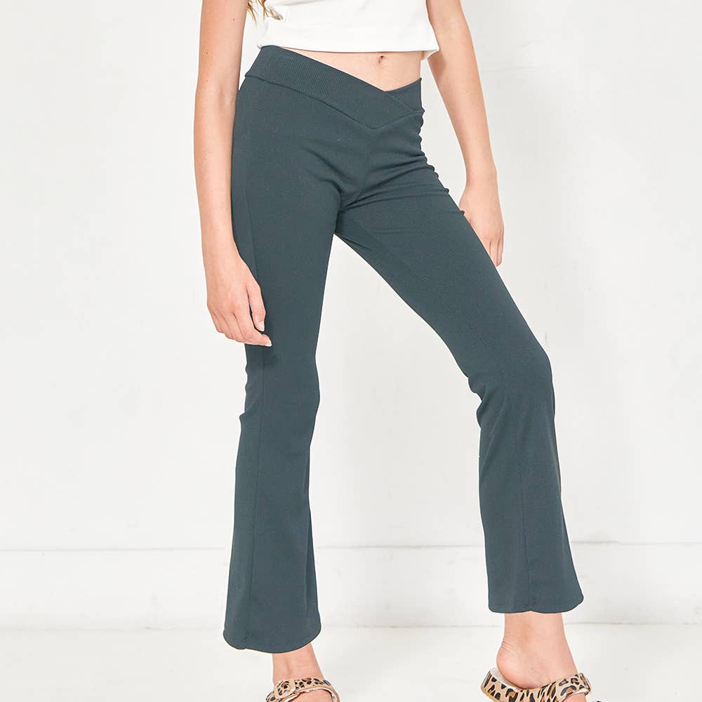 Crossover Waist Ribbed Flare Pants