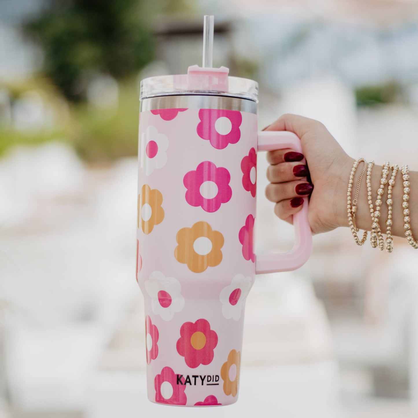 Groovy Flowers Tumbler Cup with Handle