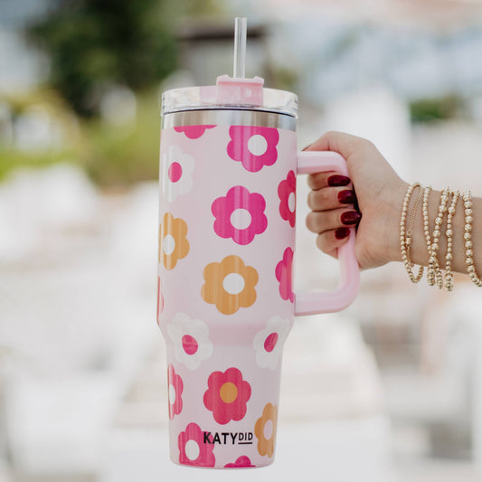 Groovy Flowers Tumbler Cup with Handle