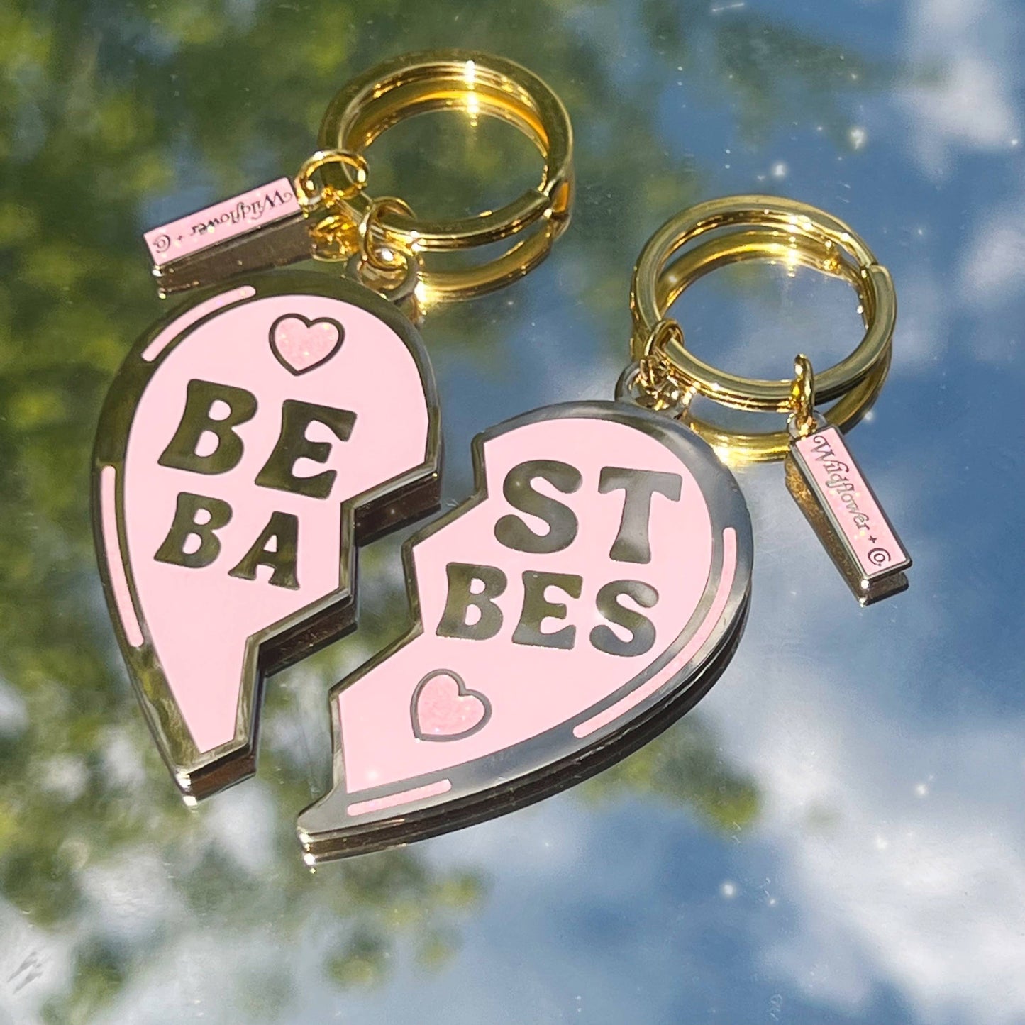 Best Babes Split Heart Keychain S/2 Pink