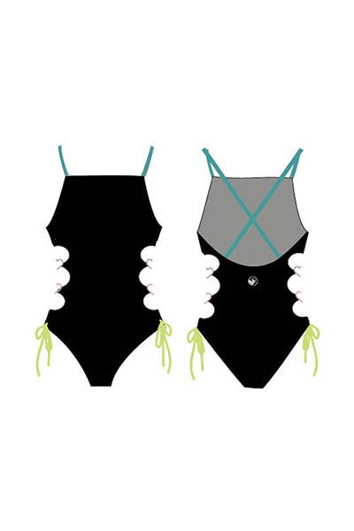 Kids Basic one piece ,w/heart buckle on waist swimsuit