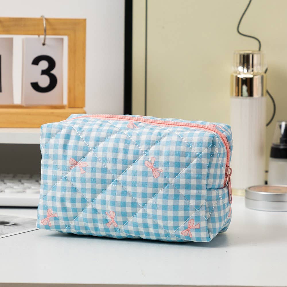 CHECKER BOW COSMETIC POUCH BAG
