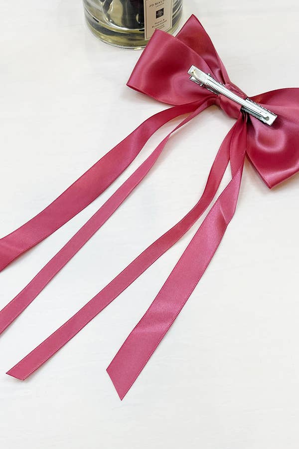 Mauve Tone Satin Double Bow Long Tail Hair Clip