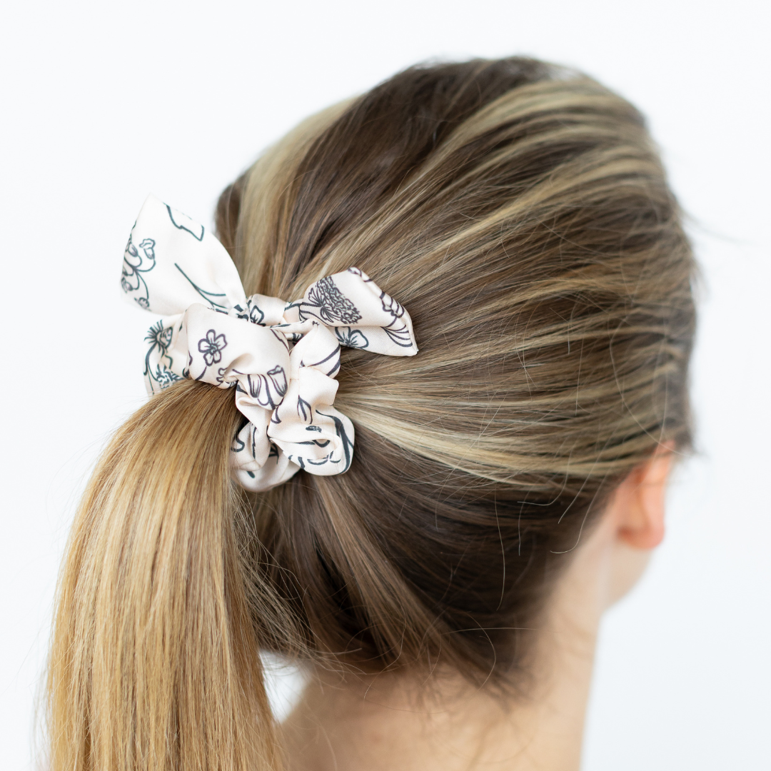 Pressed Floral Satin Scrunchie