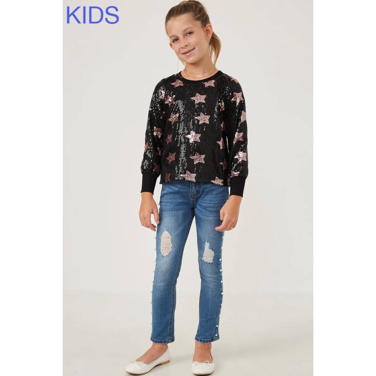 Girls Sequined Star Pattern Sweatshirt