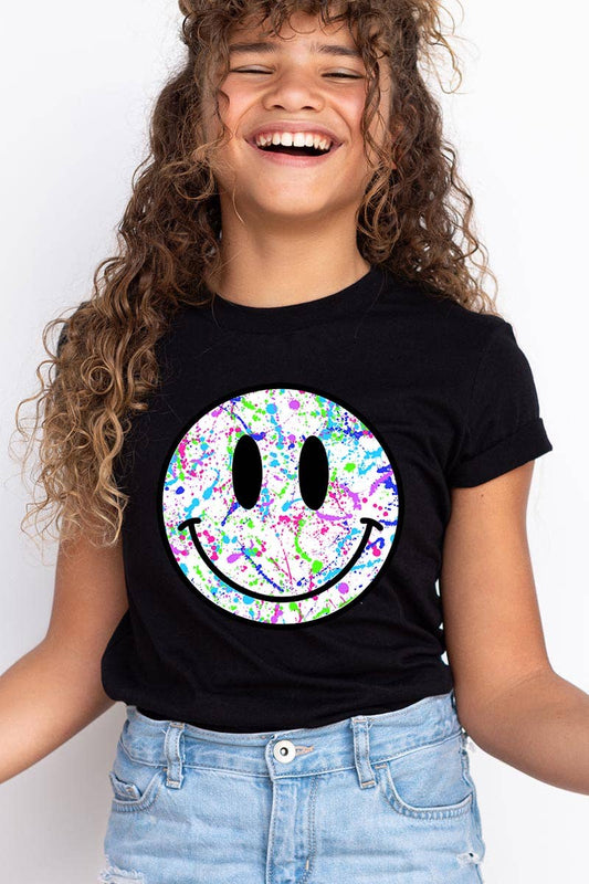 KIDS GRAPHIC TEE SPLATTER PAIN SMILEY FACE