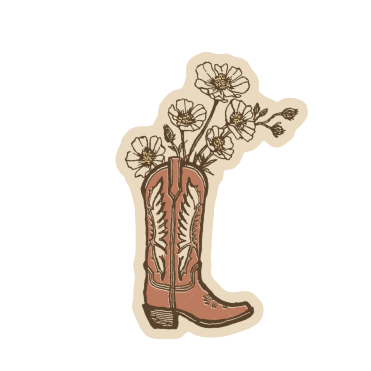 Cowgirl Boot Wildflower Sticker, Western Floral Boot Decal
