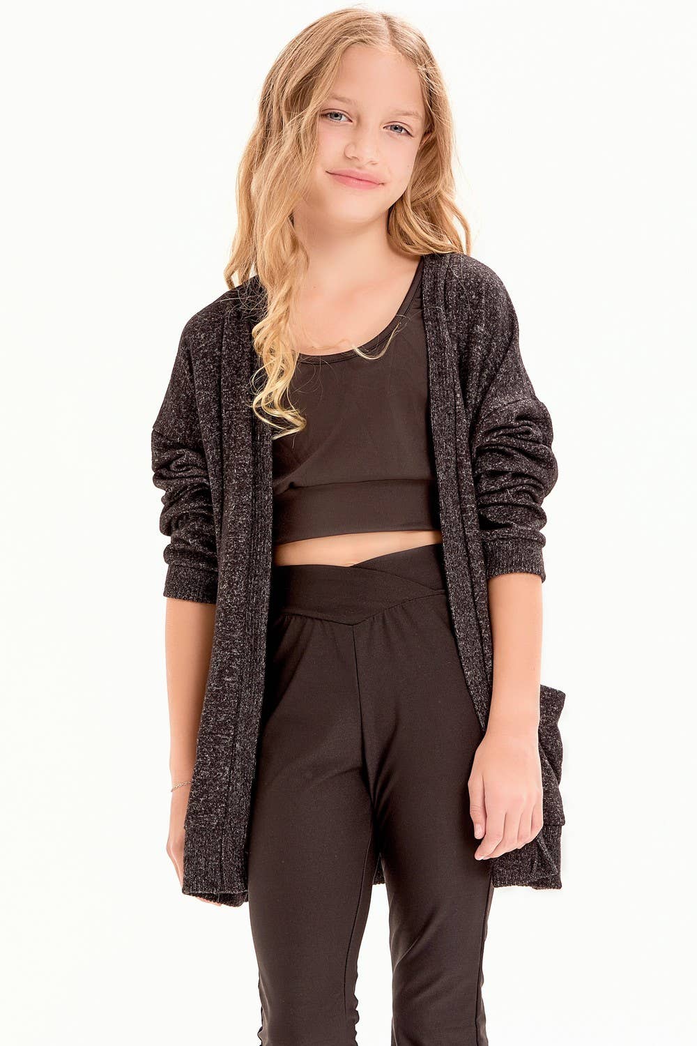 Open Front Brushed Knit Cardigan