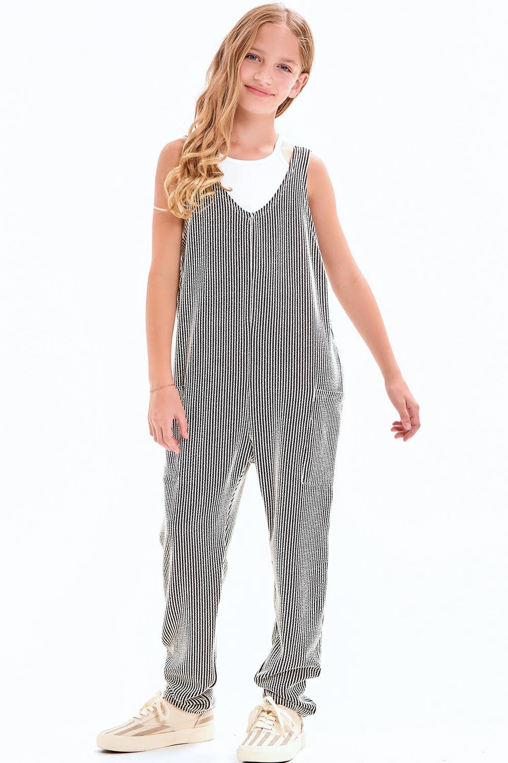 Embossed Rib Sleeveless Jumpsuit /Overall /Onesie