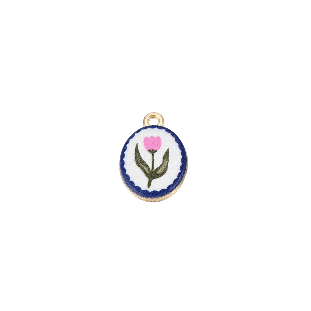 Gold Vintage Pink Flower Charm
