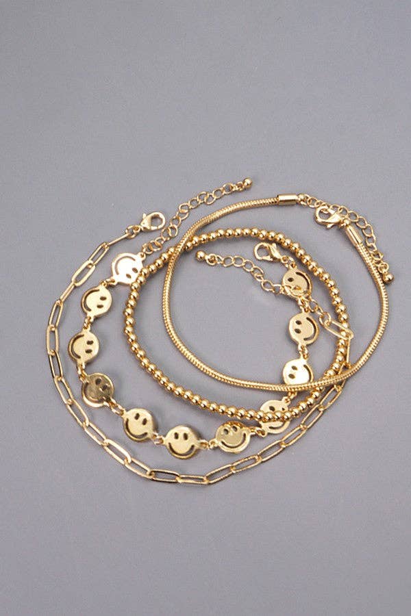 SMILEY BEAD SNAKE CHAIN 4 SET BRACELET | 71B21097