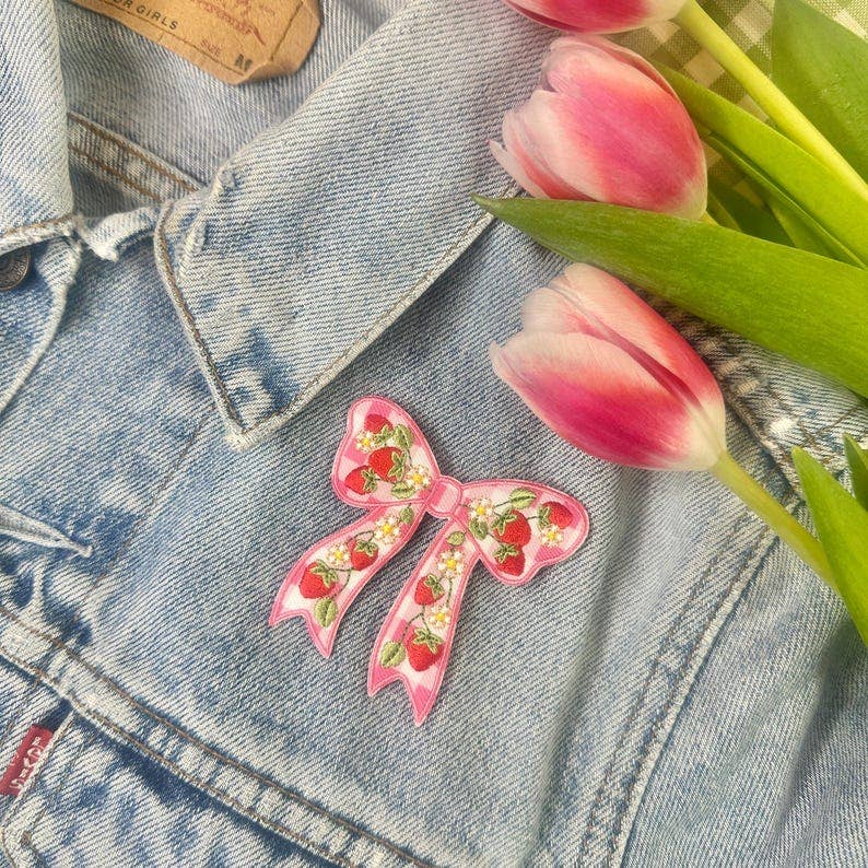 Strawberry Bow Patch - Pink Gingham