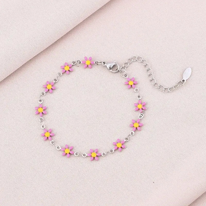 Flower Daisy Chain Adjustable Bracelet Stainless Steel