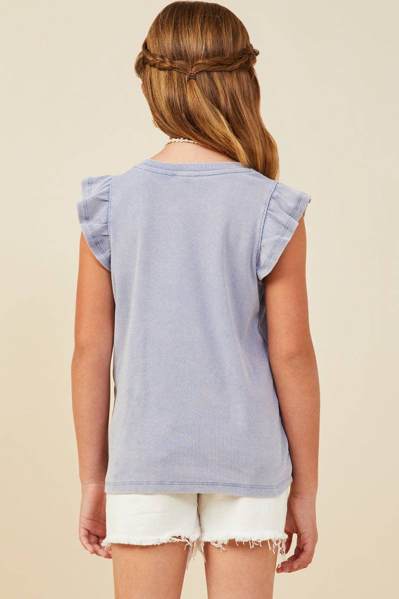 Girls Washed Ribbed Flutter Sleeve Knit Tank