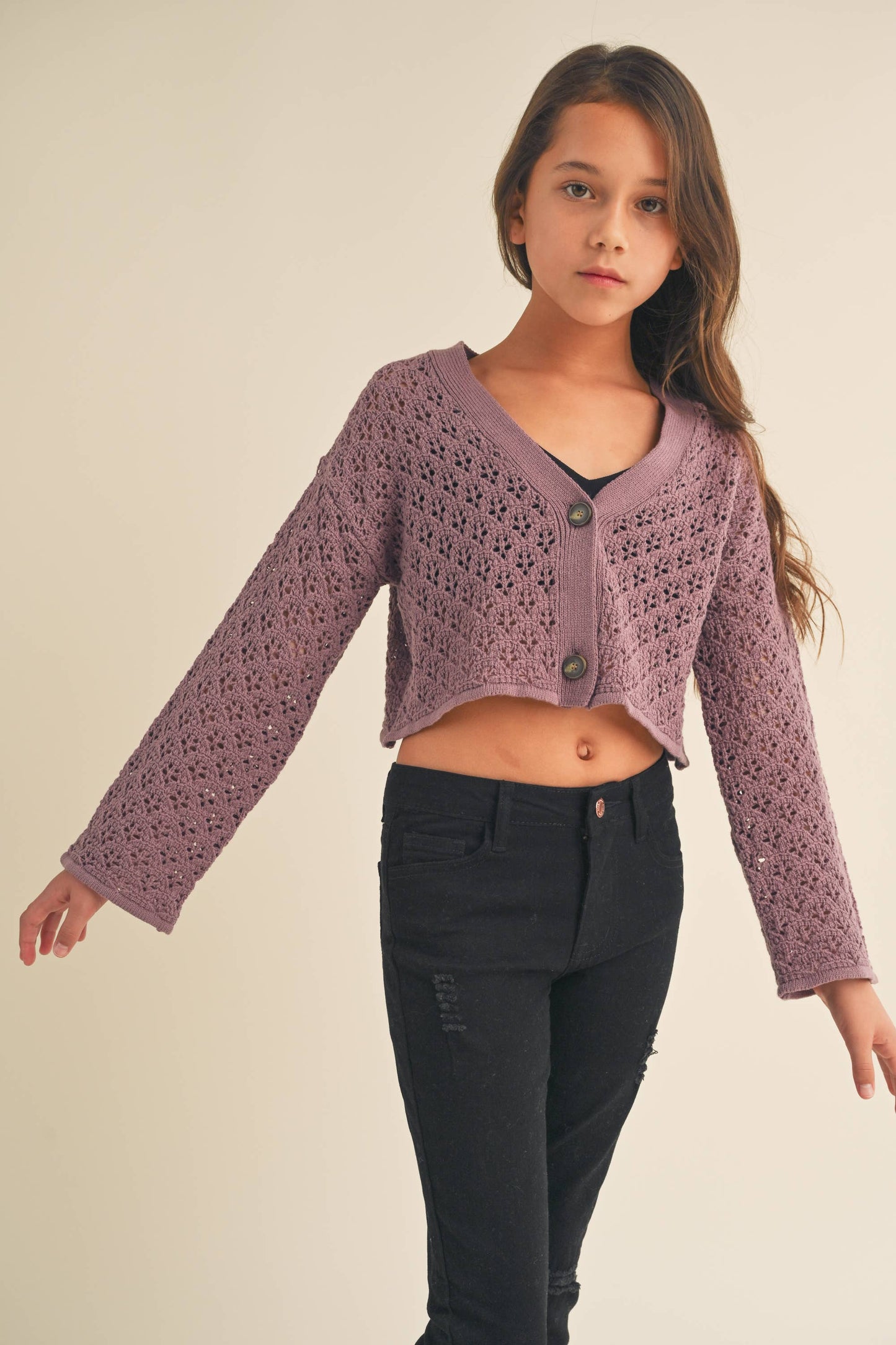 TWEEN KIDS GIRLS Crochet Cropped Cardigan (7-14)