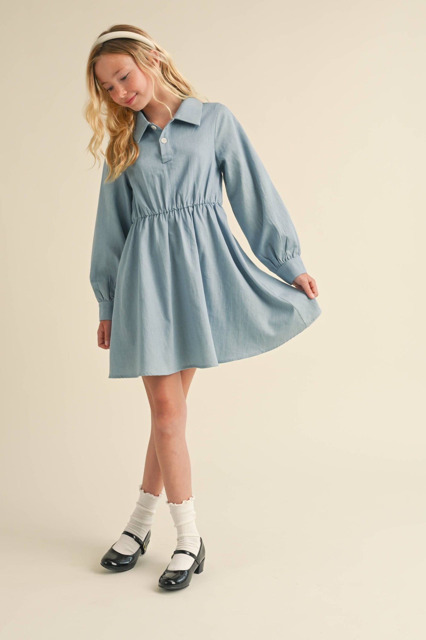 TWEEN KIDS GIRLS LONG SLEEVE SHIRT DRESS (7-12)