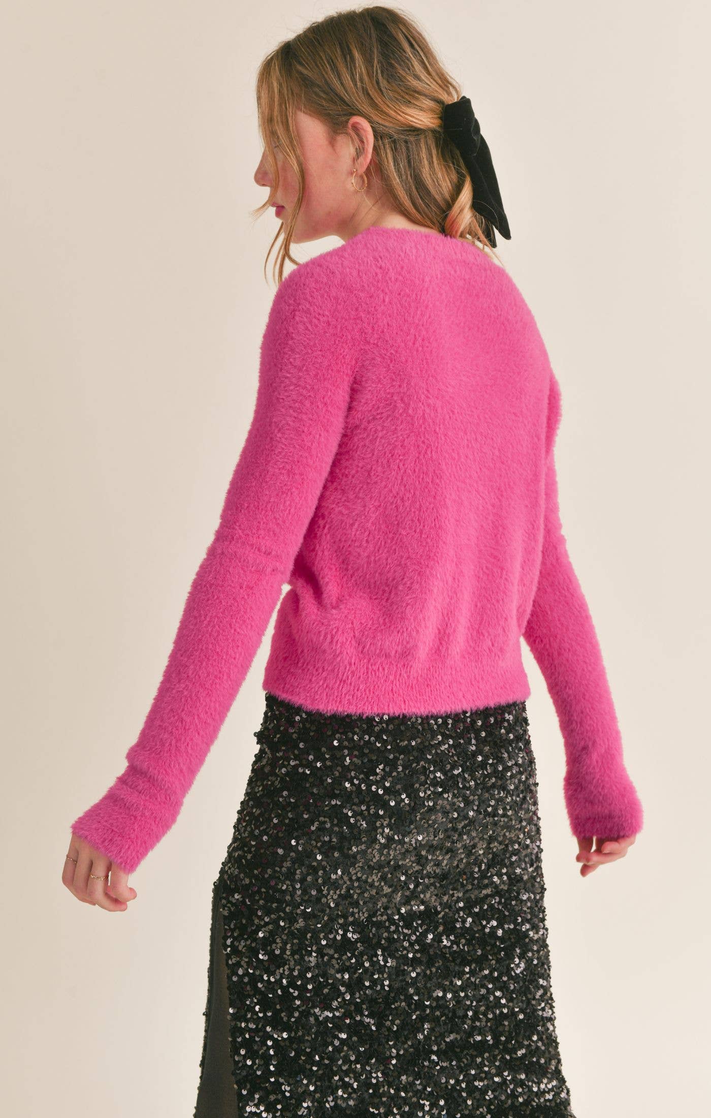 Tween Ari Fuzzy Sweater: MAGENTA