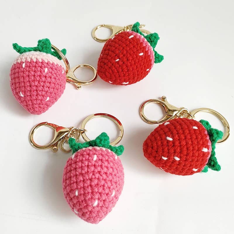 Strawberry Handmade Knitted Keychain