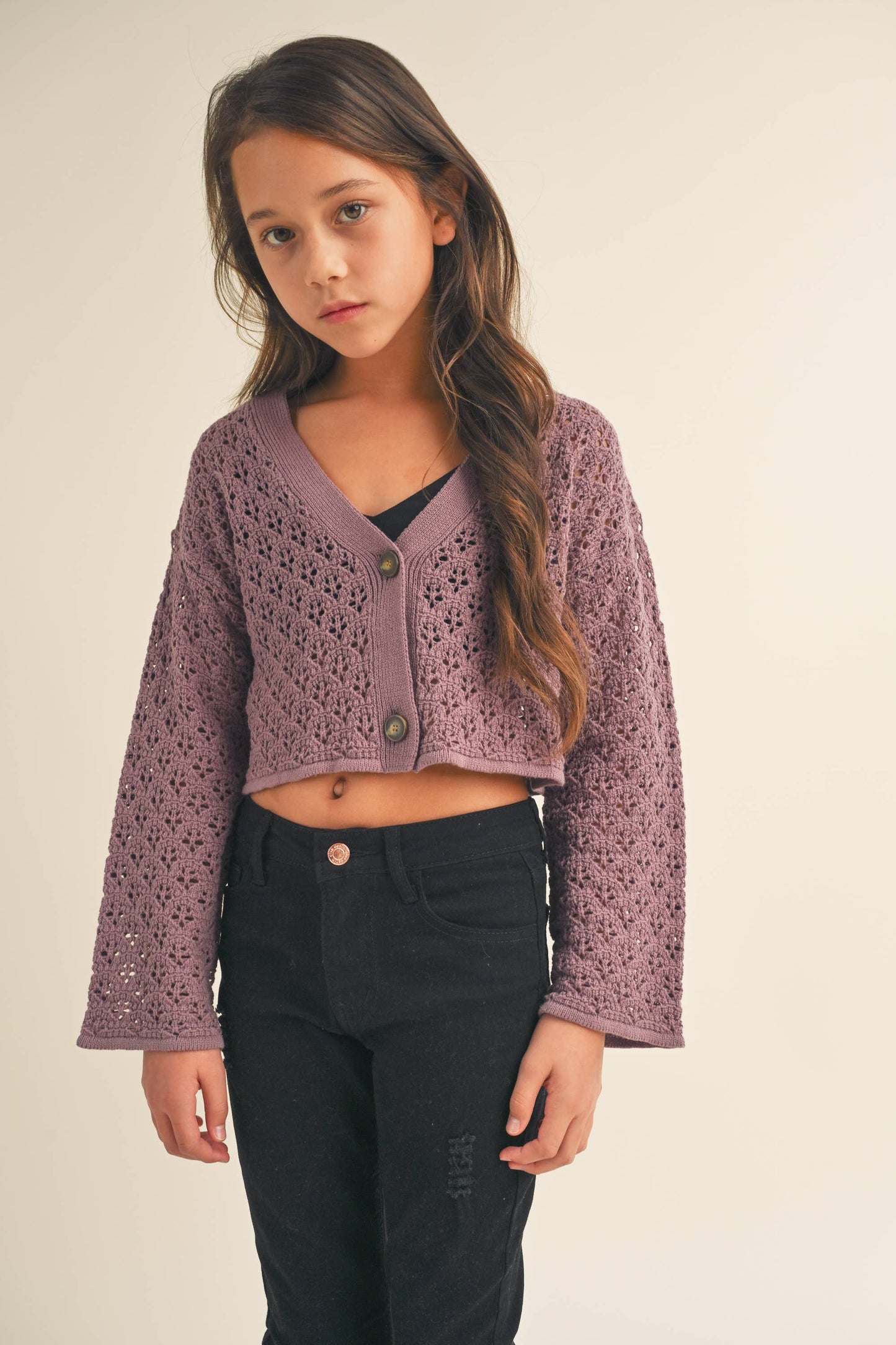 TWEEN KIDS GIRLS Crochet Cropped Cardigan (7-14)