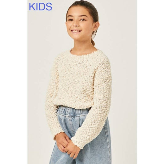 Girls Popcorn Knit Pullover Sweater