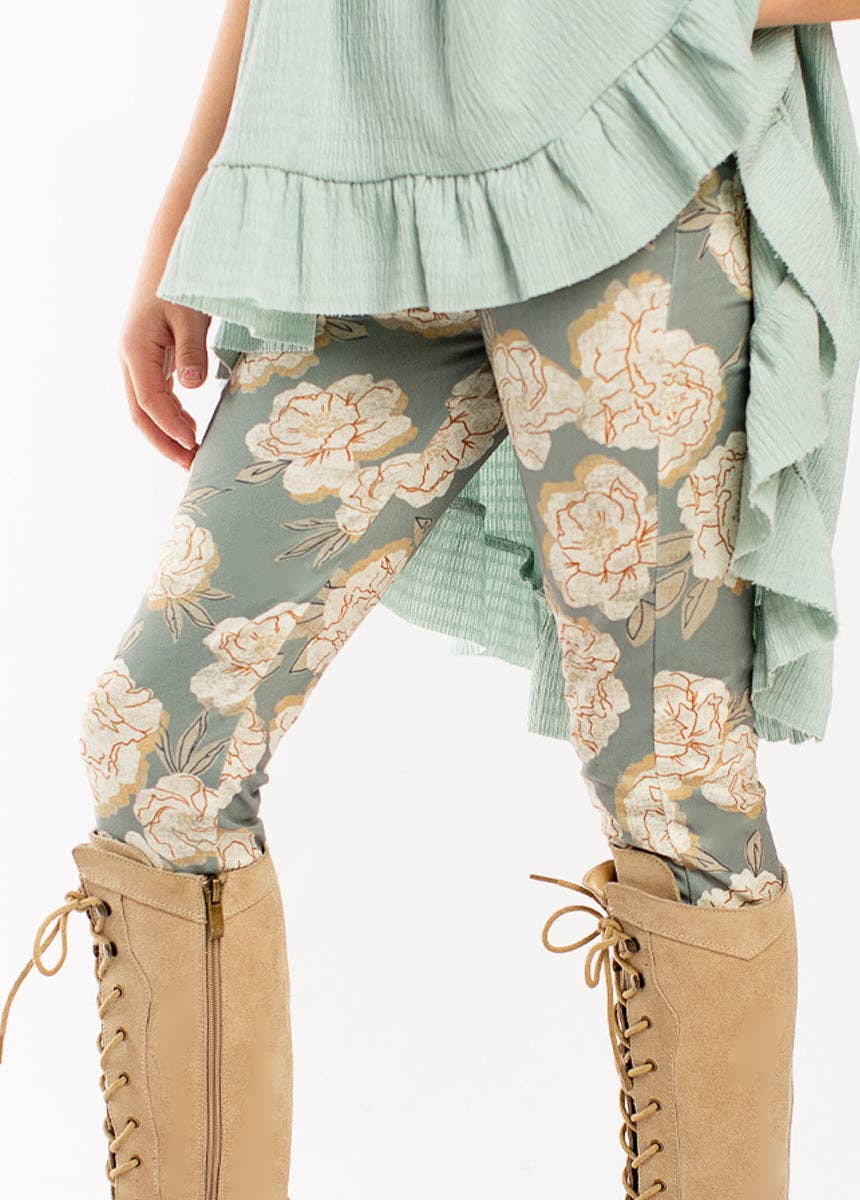 Victoria Legging in Neutral Green Floral